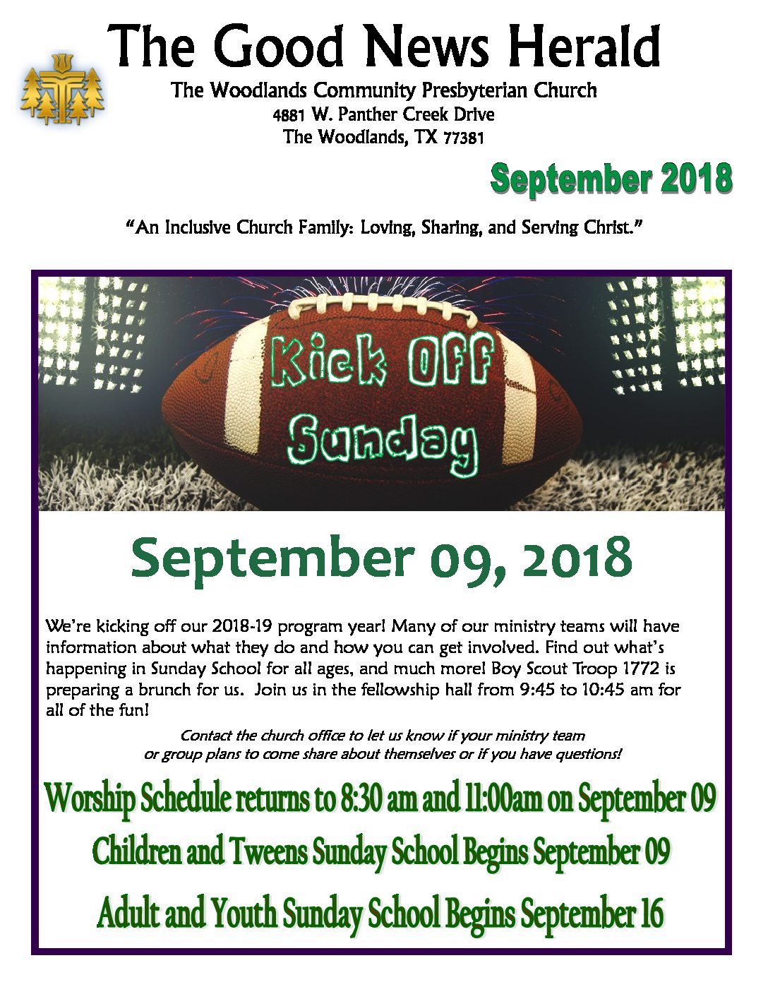 September 2018 Newsletter - Woodlands Community Presbyterian Church